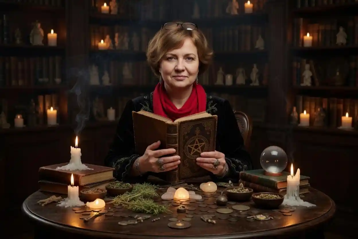 Гадалка держит в руках старинную книгу